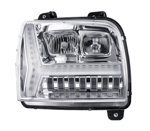 Chrome Headlight With LED DRL Light Bar & Turn Signal For 2018-2024 Kenworth W990-Passenger