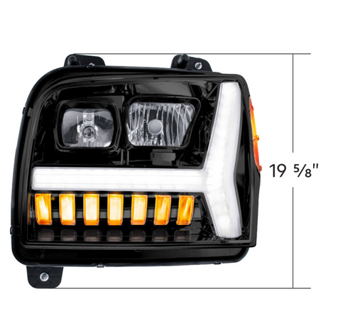 Blackout Headlight With LED DRL Light Bar & Turn Signal For 2018-2024 Kenworth W990-Driver
