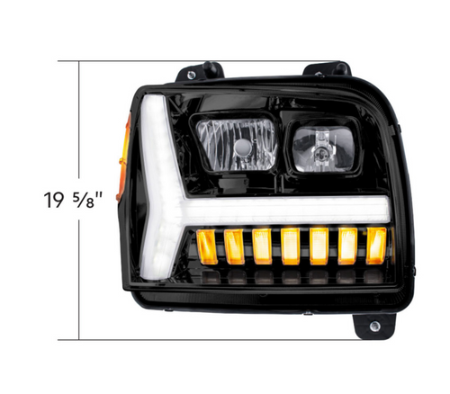 Blackout Headlight With LED DRL Light Bar & Turn Signal For 2018-2024 Kenworth W990-Passenger