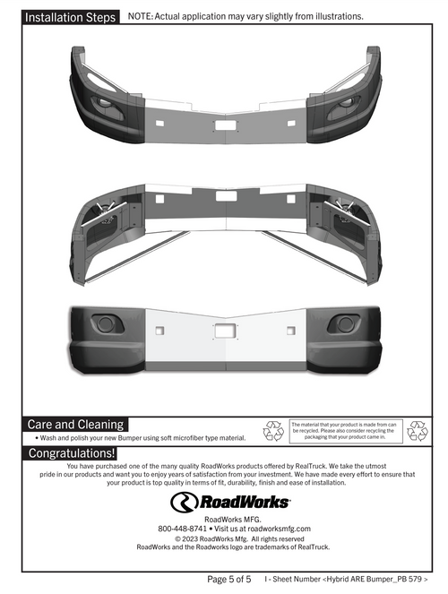 Peterbilt 579 Hybrid Aero Bumper With Tow Holes And Radar Sensor Fits Years. 2013-2021, high-intensity LED fog lights included