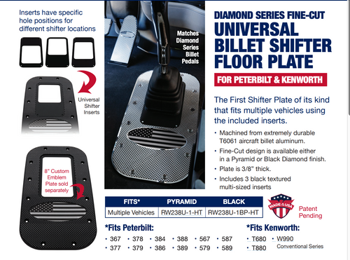 Universal Billet Shifter Floor Plate Black Fits Peterbilt & kenworth