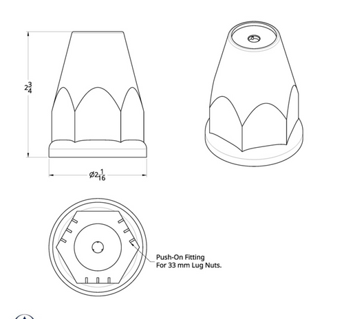 33mm X 2-3/4" Chrome Plastic Nut Covers W/ Flange - Push-On -Amber Reflector (Color Box of 20)