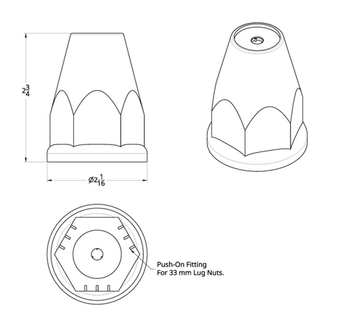 33mm X 2-3/4" Chrome Plastic Nut Covers W/ Flange - Push-On -Blue Reflector (Color Box of 20