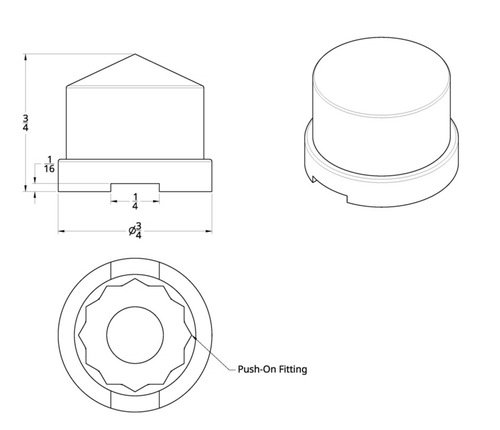 7/16" x 3/4" Pointed Nut Cover - Push-On 10 Pcs/ Pack