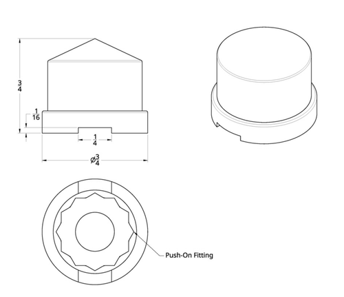 1/2" x 1" Pointed Nut Cover - Push-On 10 PCs