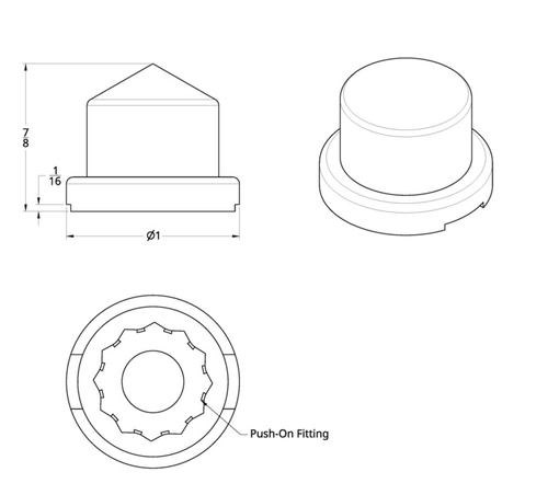 9/16" x 1 1/4" Pointed Nut Cover - Push-On 10 Pcs