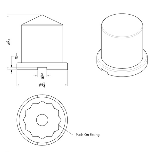 1-1/8" x 1-7/8" Chrome Plastic Pointed Nut Covers - Push-On (10-Pack)