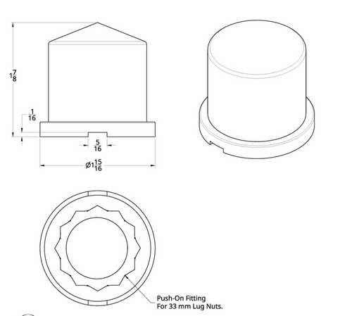 33mm X 1-7/8" Chrome Plastic Pointed Nut Covers - Push-On (10-Pack