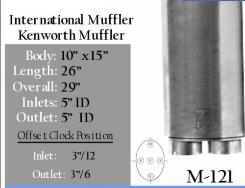 10X15X26.5" Aluminized Muffler 5” inlet and 5” outlet fits Kenworth aerocab replacement, oval shap with inlet and outlet next to each other.