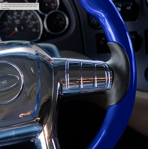 18" YourGrip Wood Candy Color Steering Wheel For 2012-2021 PB 579 & 2013-2021 KW T680-Indigo Blue