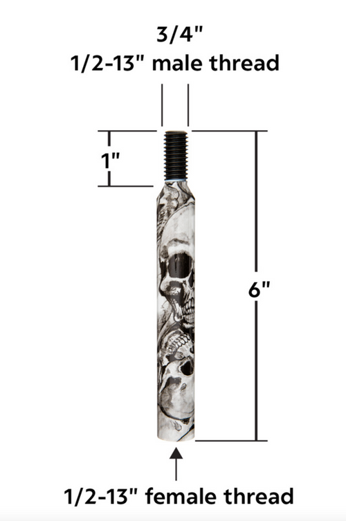 6” Shifter Shaft Extender - Skull Pattern Wrapped