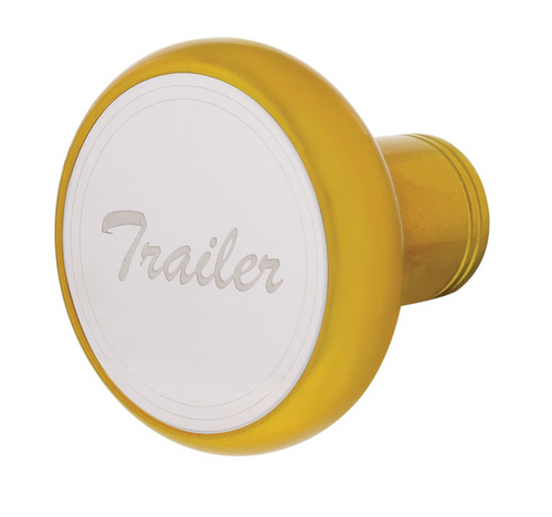 Deluxe Aluminum Screw-On Air Valve Knob With Stainless Trailer Plaque - Electric Yellow