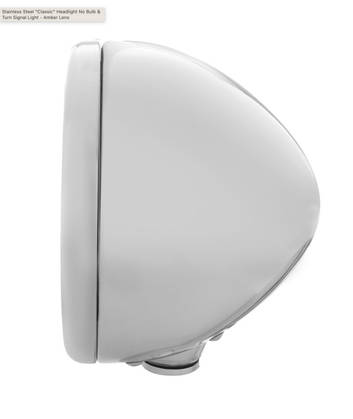 Stainless Steel "Classic" Headlight No Bulb & Turn Signal Light - Amber Lens