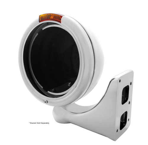 Stainless Steel "Classic" Headlight No Bulb & Turn Signal Light - Amber Lens