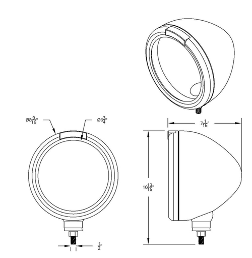 Stainless Steel "Classic" Headlight No Bulb & Turn Signal Light - Amber Lens