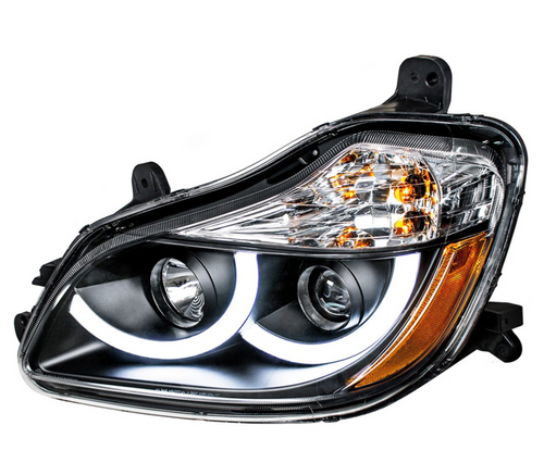 Black Projection Headlight With LED Position Light For 2013-2021 Kenworth T680 - Driver