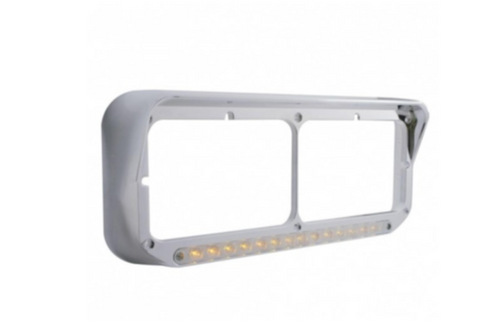 14 LED Dual Headlight Bezel with Visor Chrome Lens