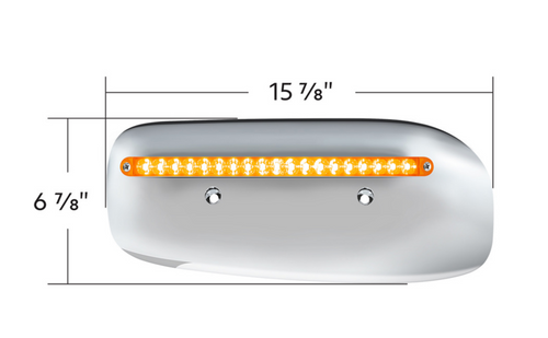 High quality injection molded plastic with beautiful triple chrome plated finish. Quality injection molded polycarbonate lens. Feature 19 bright amber LEDs. Bright amber LED, works on all 12V DC system. Electronics completely sealed in epoxy to resist corrosion and moisture. Fits and installs directly in place of the original rear headlight housing cover. Easy wiring with 3 hardwired wire leads: white=ground, black=low function, red=high function..
