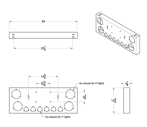 S.S Rear Center Panel w/23 LED 4" & 9 LED 2" Mirage Light & Bezel - Red LED/Red Lens