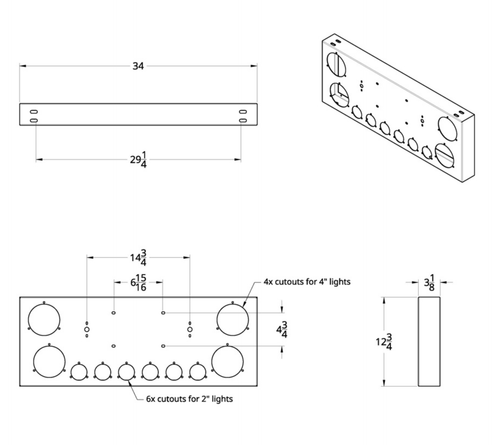 S.S Rear Center Panel With 4X 7 LED 4" Reflector Lights & 6X 9 LED 2" Lights & Visors -Red LED & Lens
