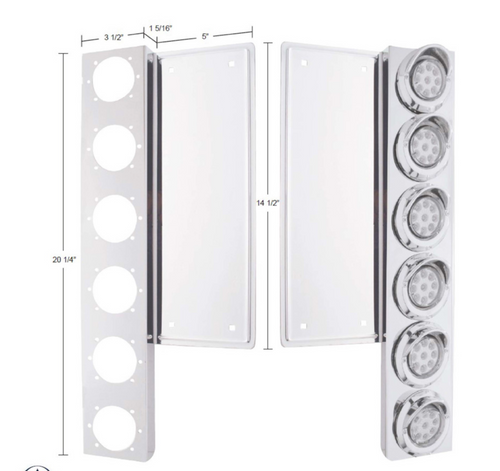 S.S Front Air Cleaner Bracket With 12X 9 LED 2" Reflector Lights & Bezels -Amber LED & Lens Fits freightliner