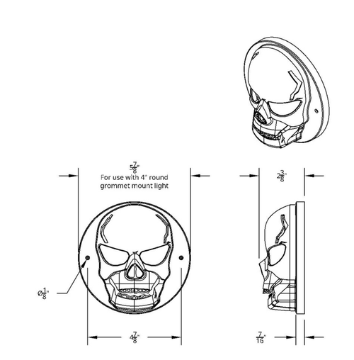 Chrome Plastic Skull Light Cover For 4 Round Grommet Mount Light