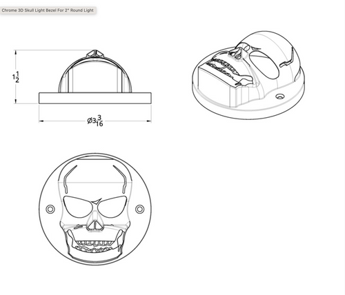 Chrome 3D Skull Light Bezel For 2" Round Light