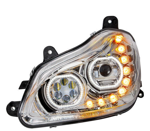 Chrome 10 LED Headlight for 2013-2021 Kenworth T680 - Driver Side