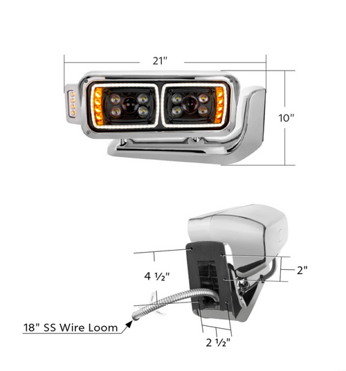 10 High Power LED "Blackout" Projection Headlight Assembly W/Mounting Arm & Turn Signal Side Pod - Passenger S PETERBILT