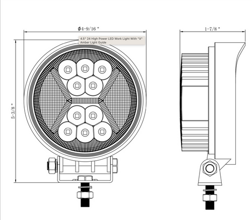 4.5" 24 High Power LED Work Light With "X" Amber Light Guide