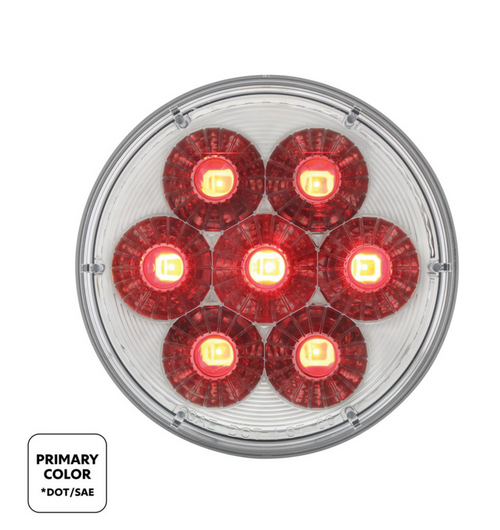14 LED 4" Round Double Fury (Stop, Turn & Tail) - Red & Blue LED/Clear Lens