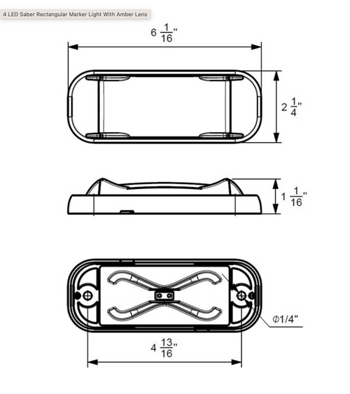 4 LED Saber Rectangular Marker Light With Amber Lens