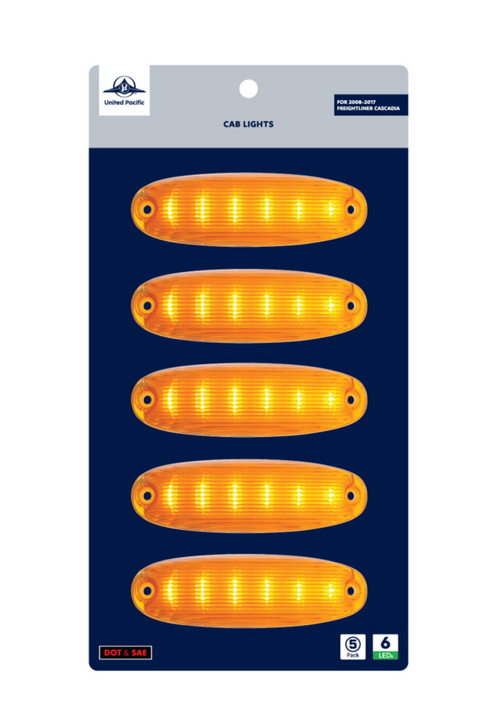 6 Amber LED Cab Lights For 2008-2017 Freightliner Cascadia - Amber Lens (5-Pack)