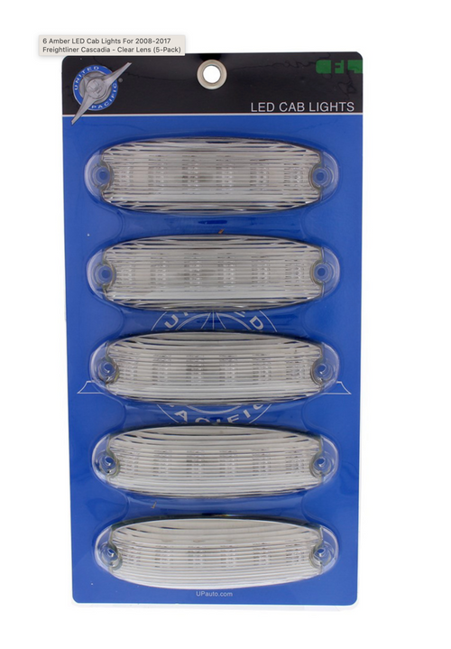 6 Amber LED Cab Lights For 2008-2017 Freightliner Cascadia - Amber Lens (5-Pack)