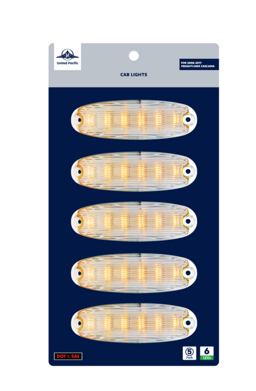 6 Amber LED Cab Lights For 2008-2017 Freightliner Cascadia - Amber Lens (5-Pack)