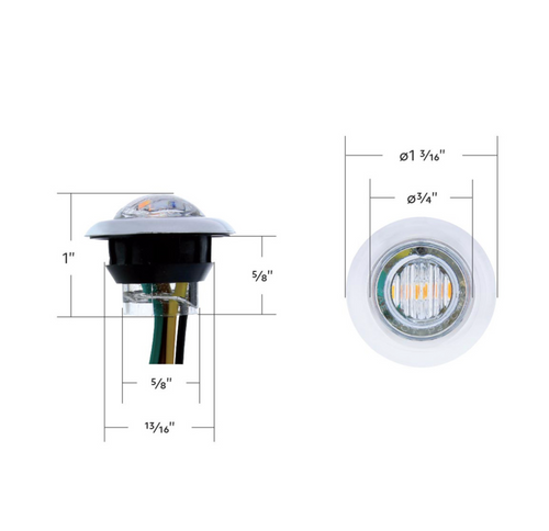3 LED 3/4" "DOUBLE FURY" Dual Color Mini Clearance/Marker Light - Amber LED/Red LED