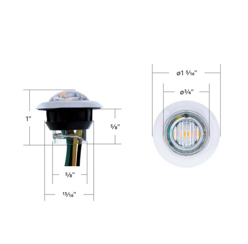 3 LED 3/4" "DOUBLE FURY" Dual Color Mini Clearance/Marker Light - Amber LED/White LED
