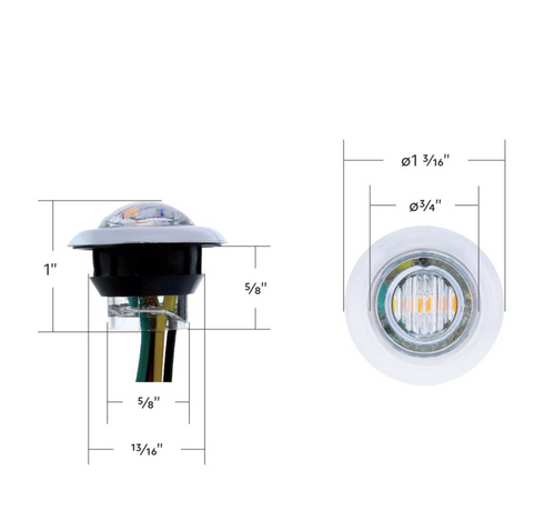 3 LED 3/4" "DOUBLE FURY" Dual Color Mini Clearance/Marker Light - Amber LED/Blue LED