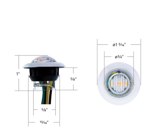 3 LED 3/4" "DOUBLE FURY" Dual Color Mini Clearance/Marker Light - Red LED/White LED