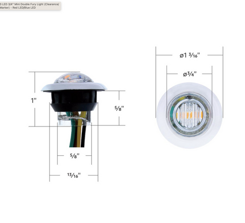 3 LED 3/4" "DOUBLE FURY" Dual Color Mini Clearance/Marker Light - Red LED/Blue LED