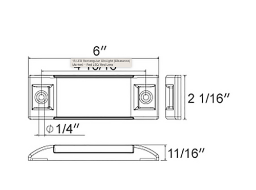 16 LED "GLO" Rectangular Clearance/Marker Light - Red LED/ Red Lens