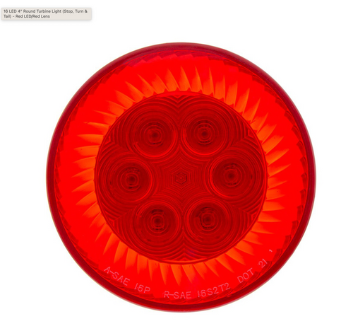 16 LED 4" Round Turbine Light (Stop, Turn & Tail) - Red LED/Red Lens