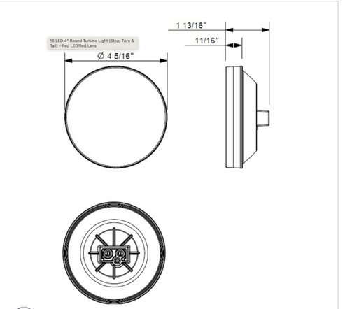 16 LED 4" Round Turbine Light (Stop, Turn & Tail) - Red LED/Red Lens