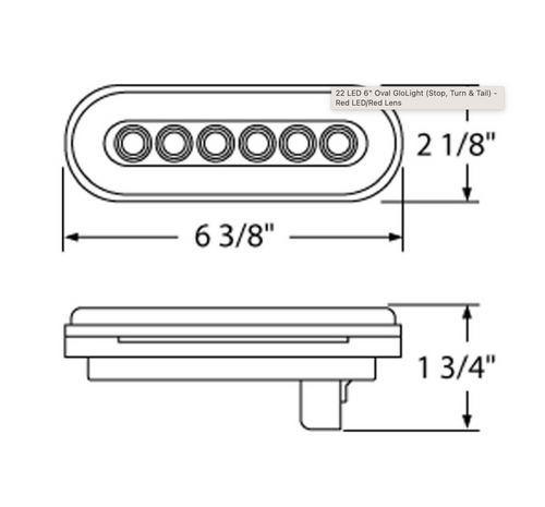 22 LED 6" Oval Stop, Turn & Tail "GLO" Light - Red LED/Red Lens