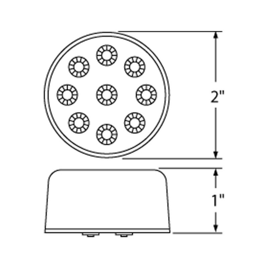9 LED 2" Reflector Clearance/Marker Light Amber LED/Amber Lens
