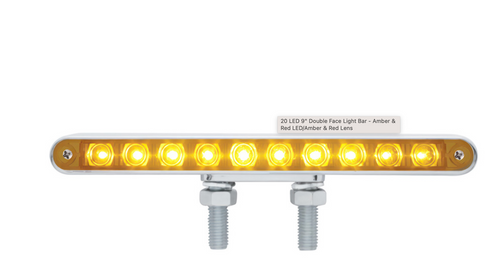 20 LED 9" Double Face Light Bar - Amber & Red LED/Amber & Red Lens