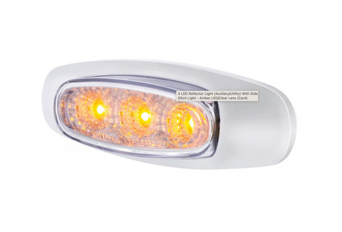 5 LED Reflector Clearance/Marker Light With Side Ditch Light - Amber LED/Clear Lens