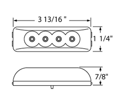 4 LED Reflector Rectangular Clearance/Marker Light - Amber LED/Clear Lens