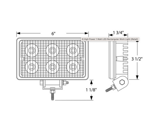 	 6 High Power 1 Watt LED Rectangular Work Light 