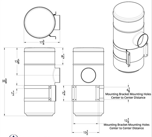 Air Cleaner fits Peterbilt Complete Kit Housing, Mounting Strap(2) & Mounting Plate 15" Vortex Style 7" Air Filter Outlet Diameter